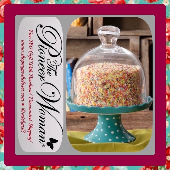 🌺🧁 New Pioneer Woman Flea Market Ceramic Cupcake Stand Glass Dome Lid - Picture 3 of 7